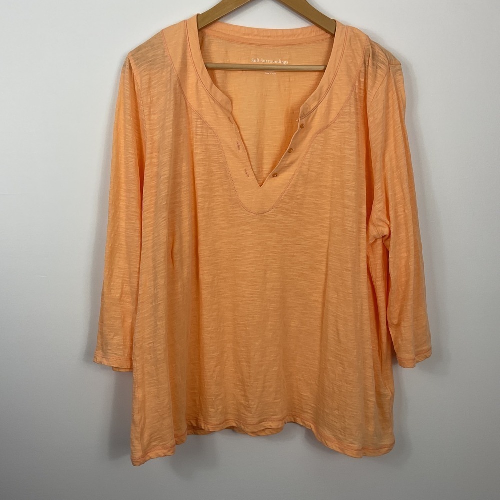 Soft Surroundings XL Burnout Henley 3/4 Sleeve Top Womens